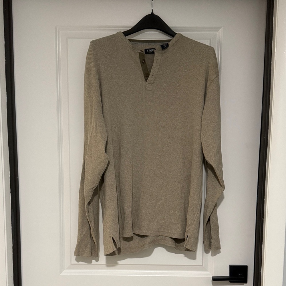 Izod Beige Long Sleeve Henley Shirt